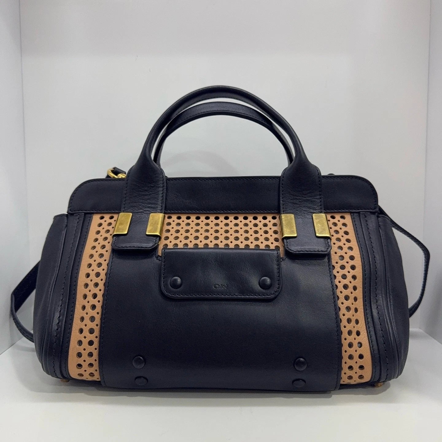 Chloe Women's Brown Black Leather Cutout Handbag Shoulder Crossbody Bag
