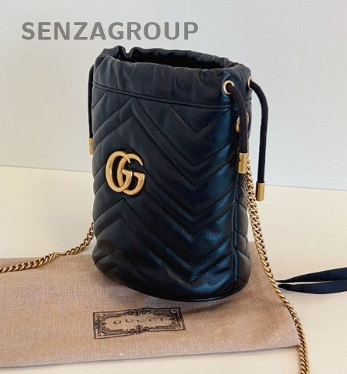 GUCCI GG Marmont mini Bucket Drawstring Chain Shoulder bag Crossbody Women Black