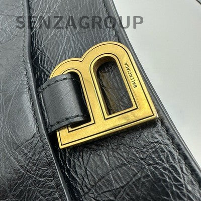 Balenciaga Hourglass Classic Calfskin Chain Crossbody Shoulder Bag Black Gold