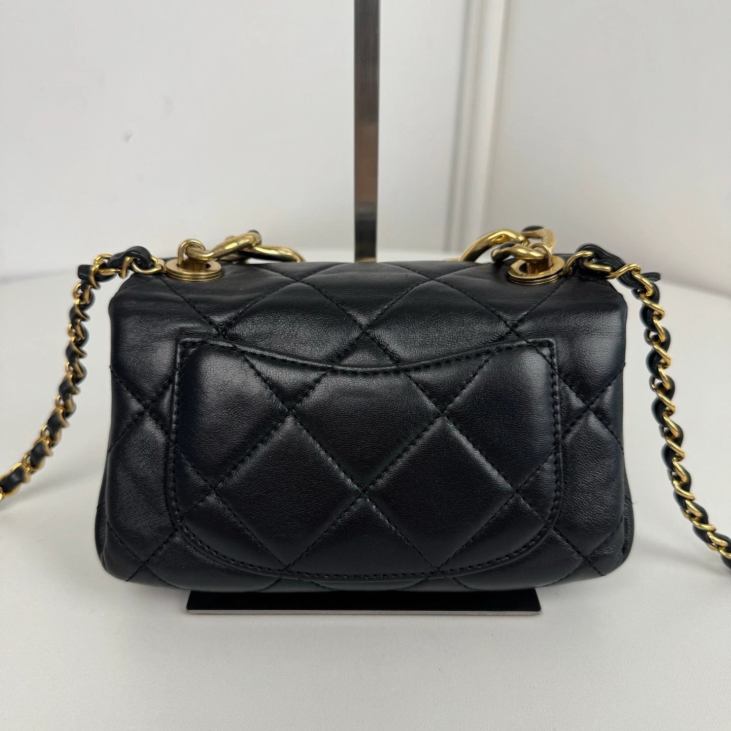 Chanel Diamond Mini Chain Shoulder Bag Crossbody Black Gold Women Classic