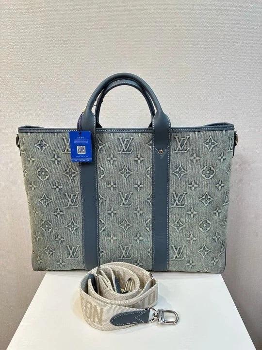 Louis Vuitton Vintage Monogram Denim Weekend Tote Bag For Women