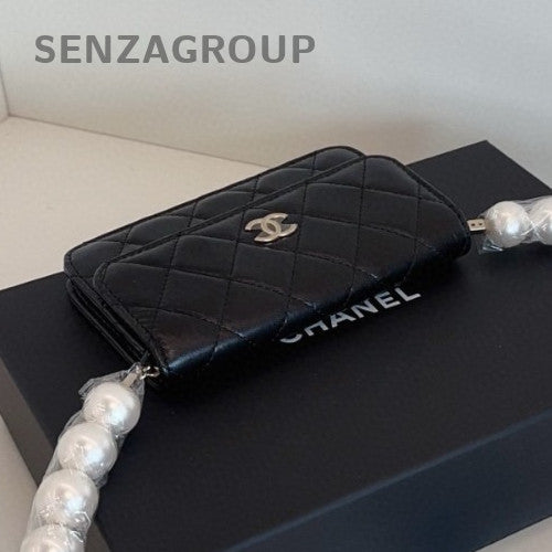 Chanel WOC Diamond Pearl Chain Crossbody Black Gold Women Designer Fashion