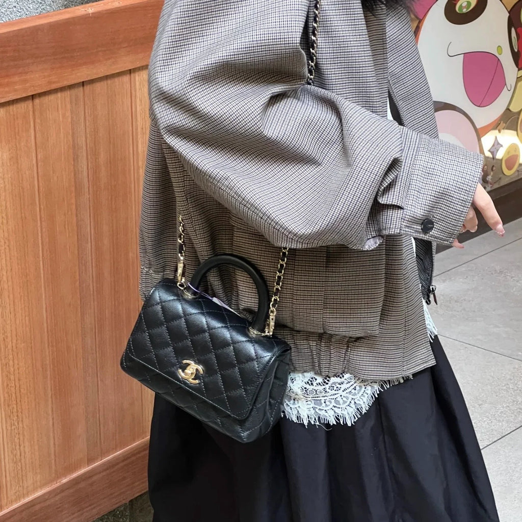 Chanel Cocohandle Mini Chain Top Handle Shoulder Crossbody Black Gold Women