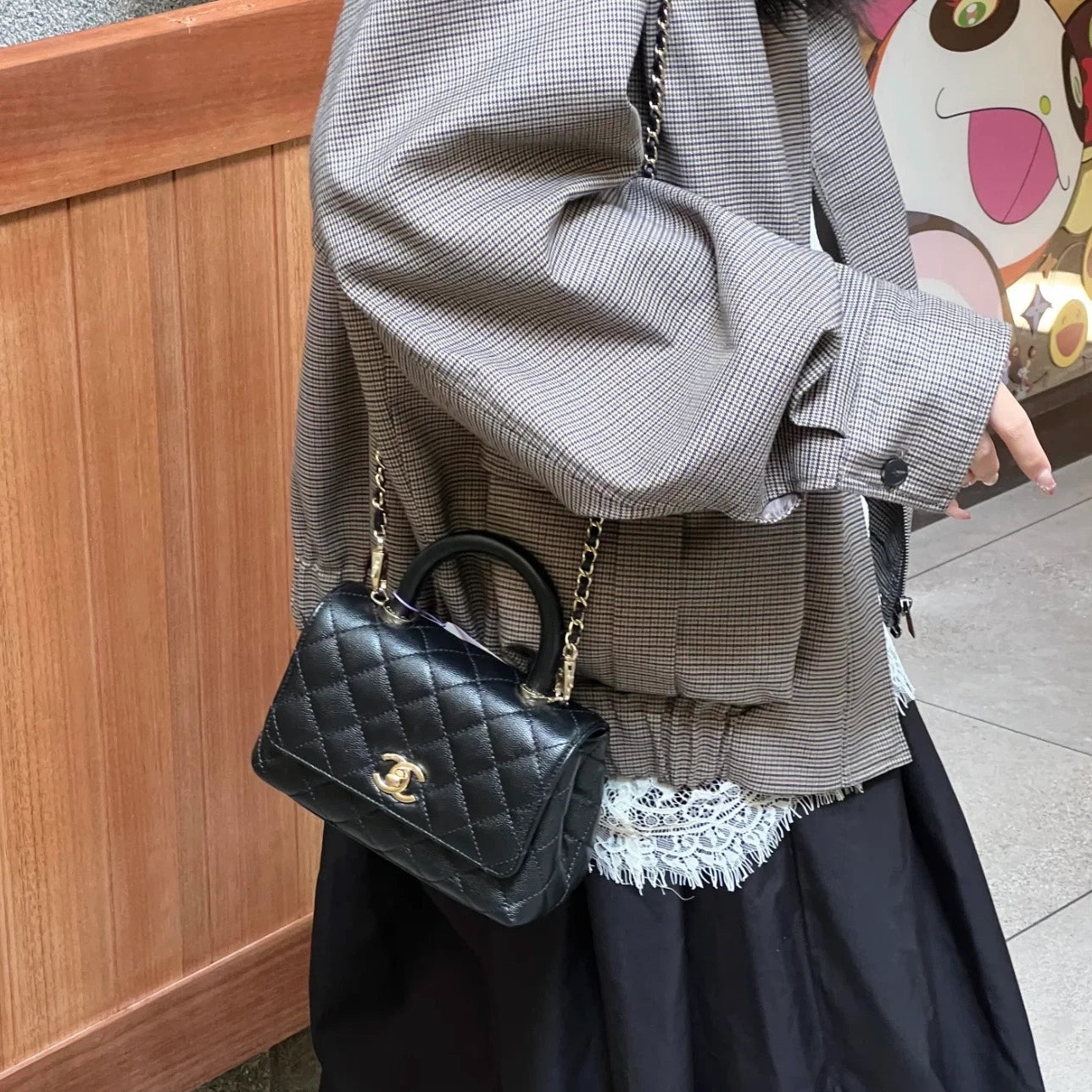 Chanel Cocohandle Mini Chain Top Handle Shoulder Crossbody Black Gold Women