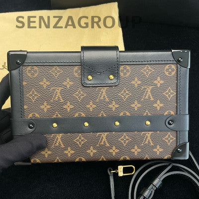 LV Monogram Hard Box Bag Brown Black Gold Buckle Women's Fashion