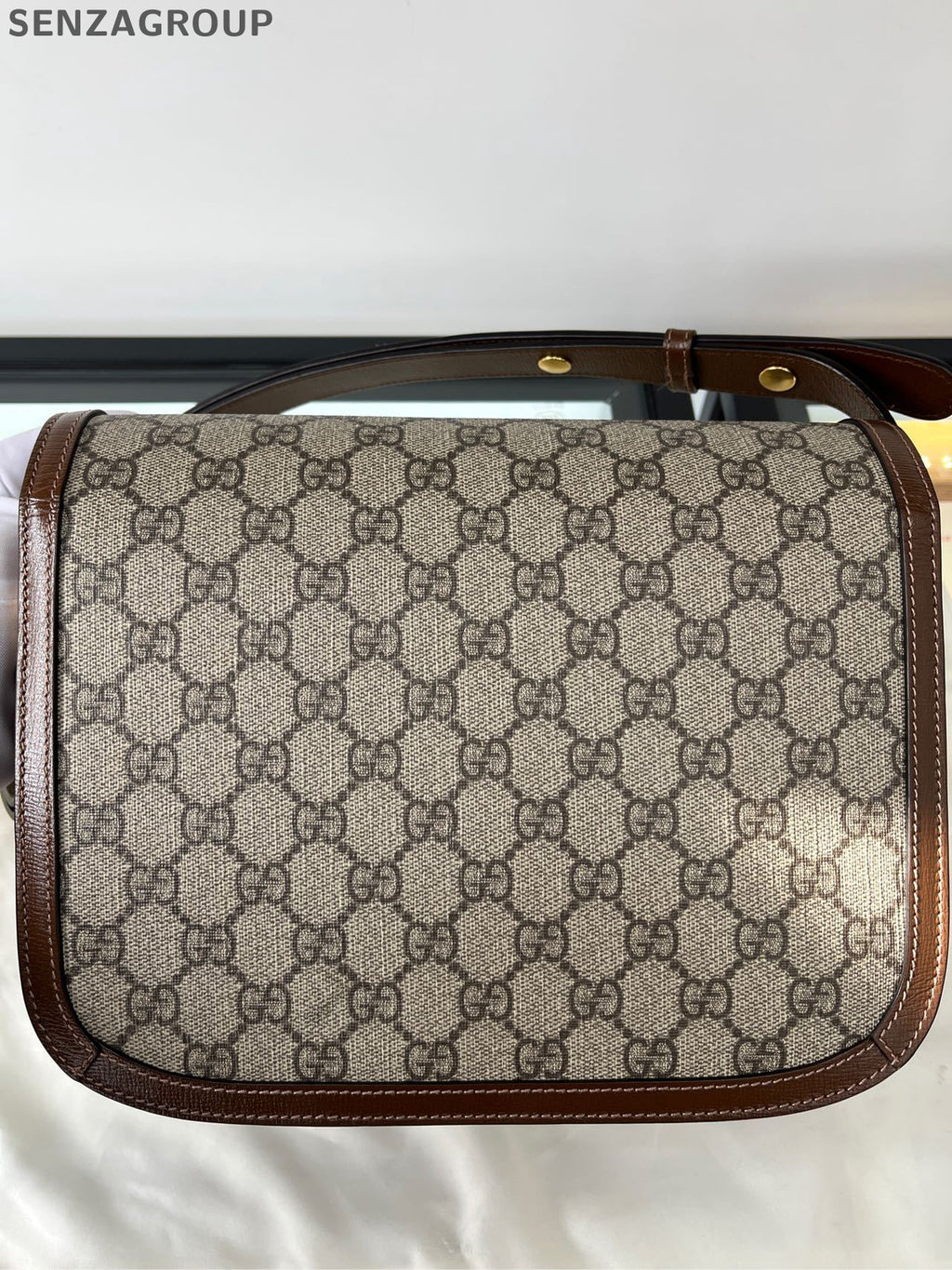 Gucci Horsebit 1955 GG Supreme Shoulder Bag Brown Gold Hardware Classic