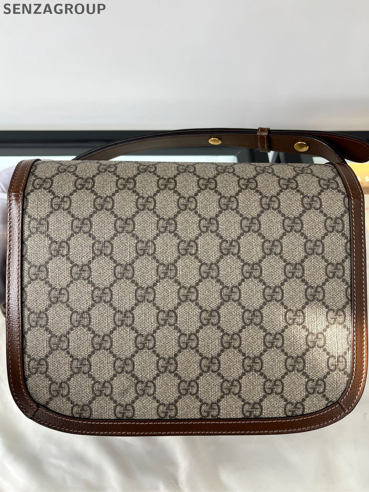 Gucci Horsebit 1955 GG Supreme Shoulder Bag Brown Gold Hardware Classic