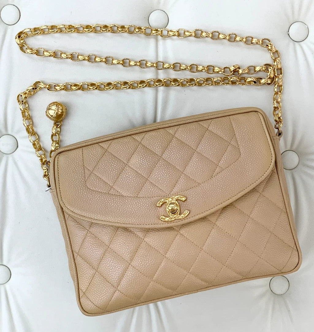 Chanel Calfskin Diamond Gold Chain Shoulder Bag Crossbody Bag Women S
