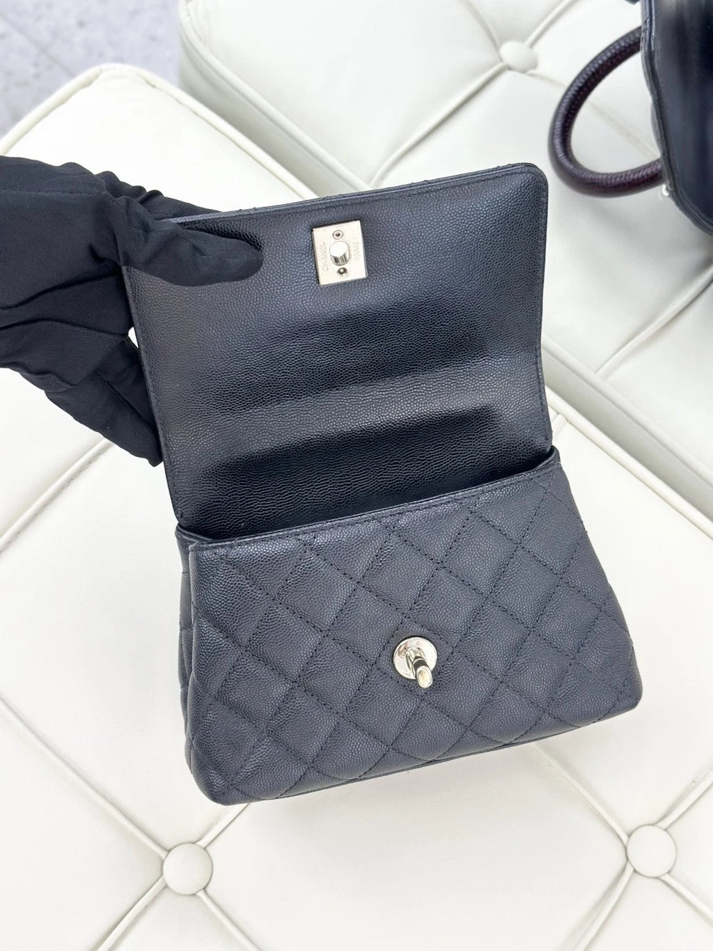 Chanel Coco Handle Mini Calfskin Chain Top Handle Shoulder Bag Black Women S