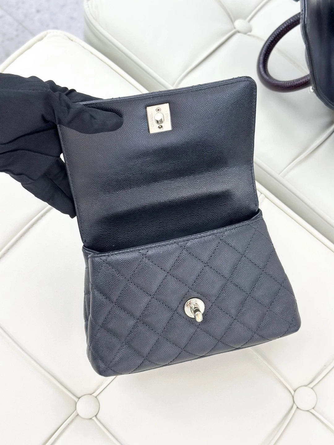 Chanel Coco Handle Mini Calfskin Chain Top Handle Shoulder Bag Black Women S