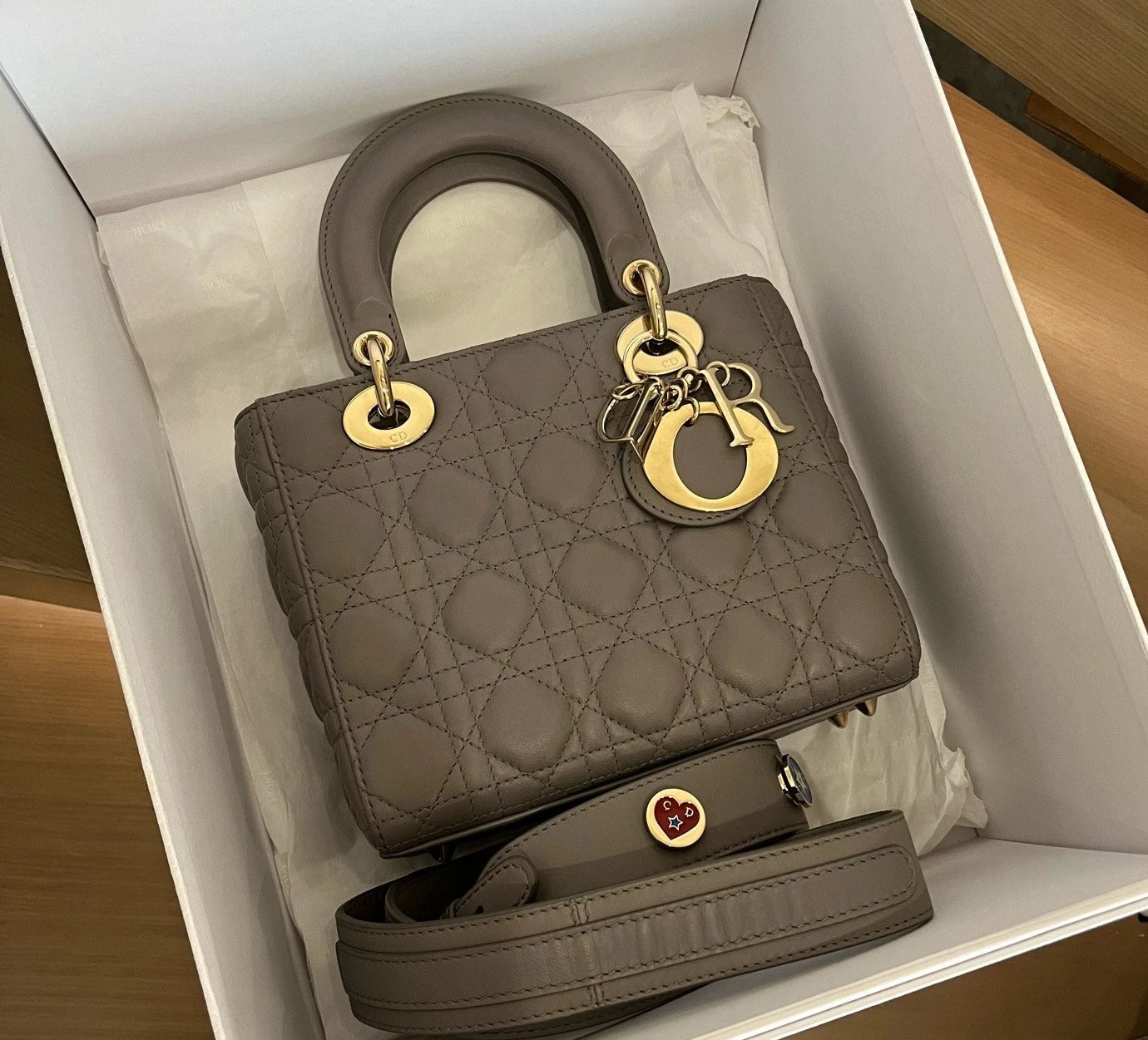 Christian Dior Lady Dior My ABC Dior PM Lambskin Gray Top Handle Bag Women