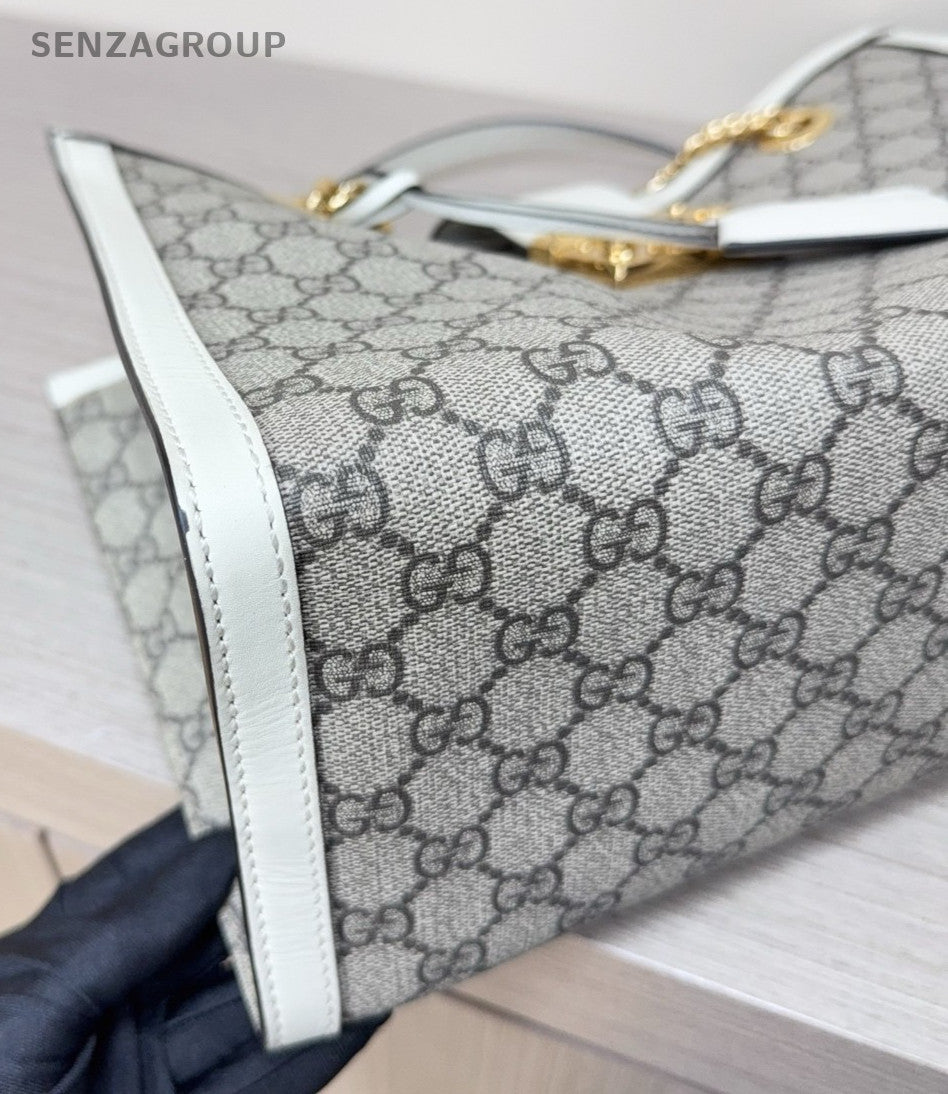GUCCI Padlock MM Monogram Chain Shoulder bag White Gray Women