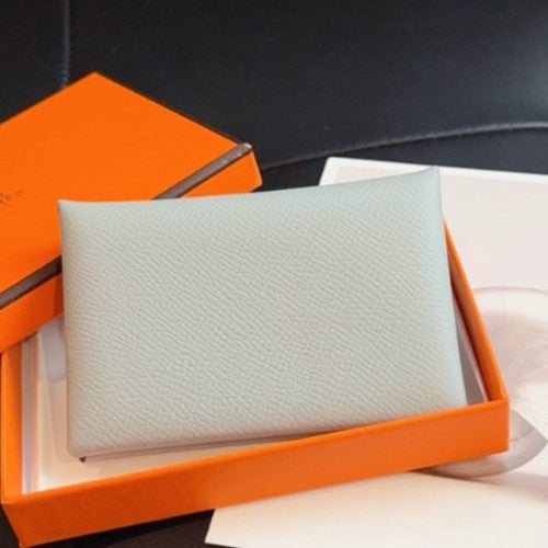 Hermes Calvi Duo Wallet Glacier Blue Used Women Classic Designer