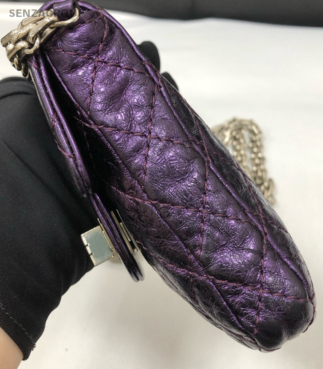 Chanel Cellphone Pouch Chain Shoulder Bag Crossbody Purple Silver Women Classic