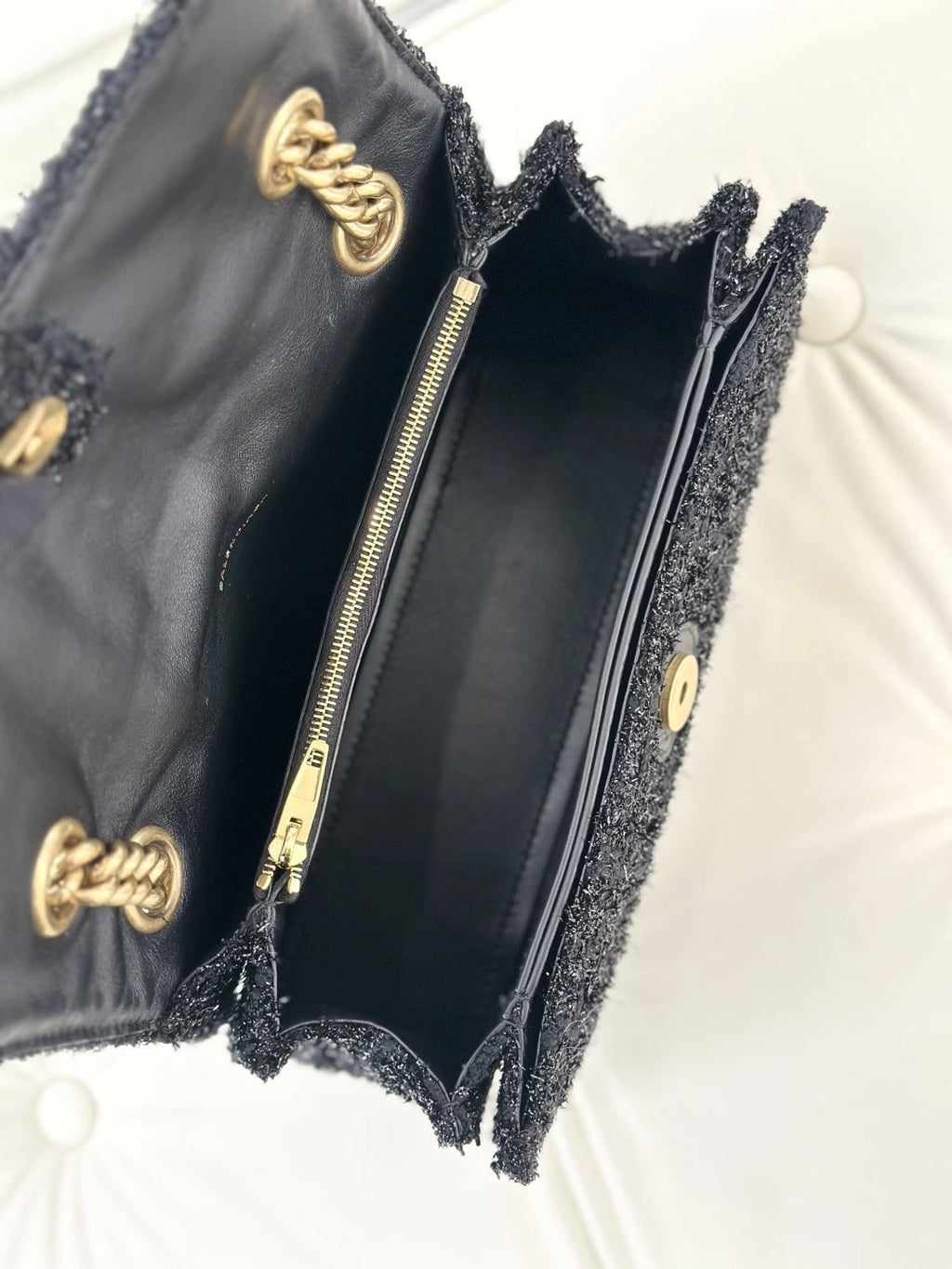 Balenciaga Crush PM Chain Shoulder Bag Black Gold Hardware Women Classic S