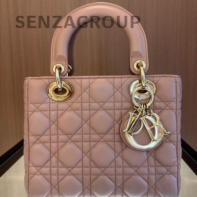 Dior Lady Dior Cannage Bag Pink Gold Hardware Tote Shoulder Bag