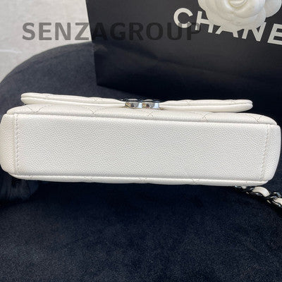 Chanel Black & White Mini Flap Bag Calfskin Chain Shoulder Crossbody