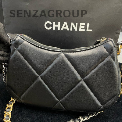 Chanel 19 Bag Black Gold Hobo Chain Shoulder Bag Women's Fashion