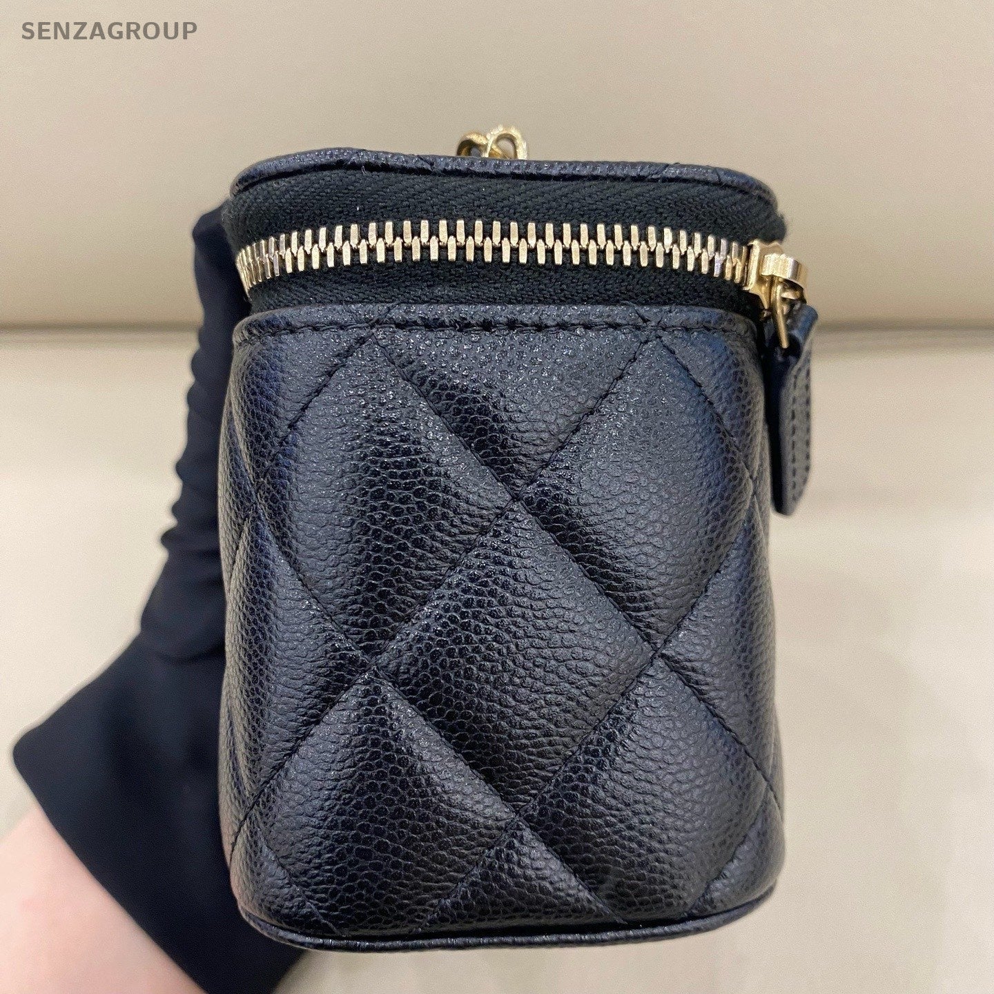 Chanel Calfskin Mini Box Chain Shoulder Bag Crossbody Black Gold Women Classic