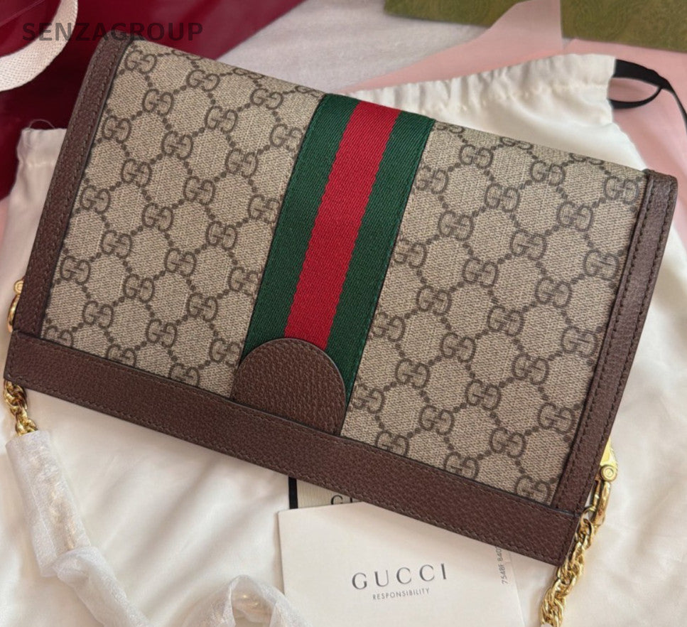 Gucci Ophidia PM Chain Shoulder Bag Beige Gold Women Classic