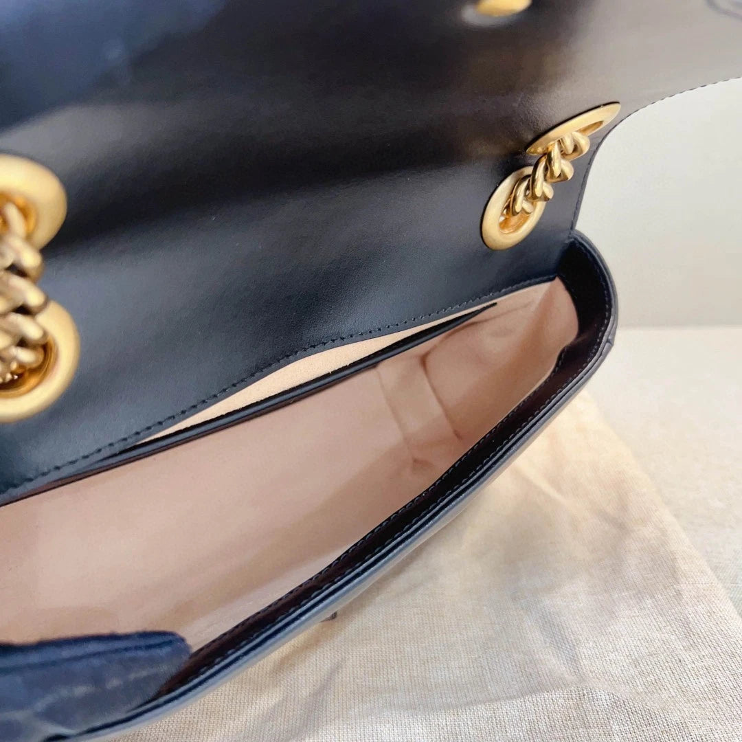 Gucci Marmont22 Black Gold Leather Shoulder Crossbody Bag For Women