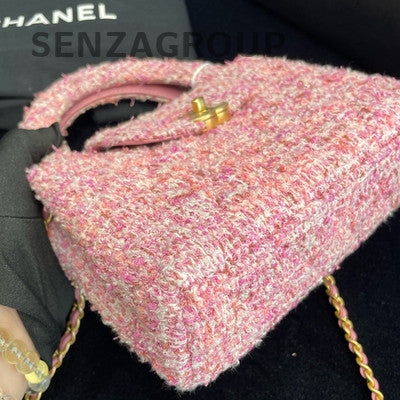 Chanel 24P Kelly Tweed Pink Gold Chain Shoulder Bag Women's Fashion