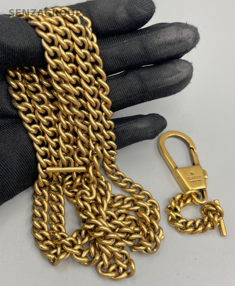 Gucci Marmont Chain Shoulder Bag Black Gold Used Women Designer Classic