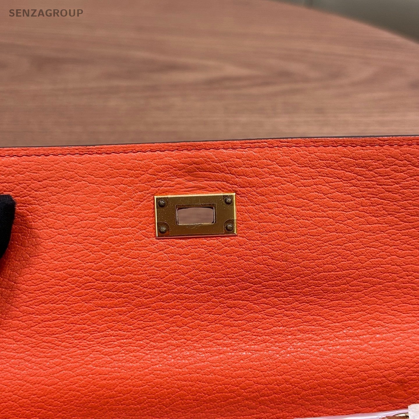 Hermes Kelly Long Wallet Goatskin Orange Gold Women Pouch