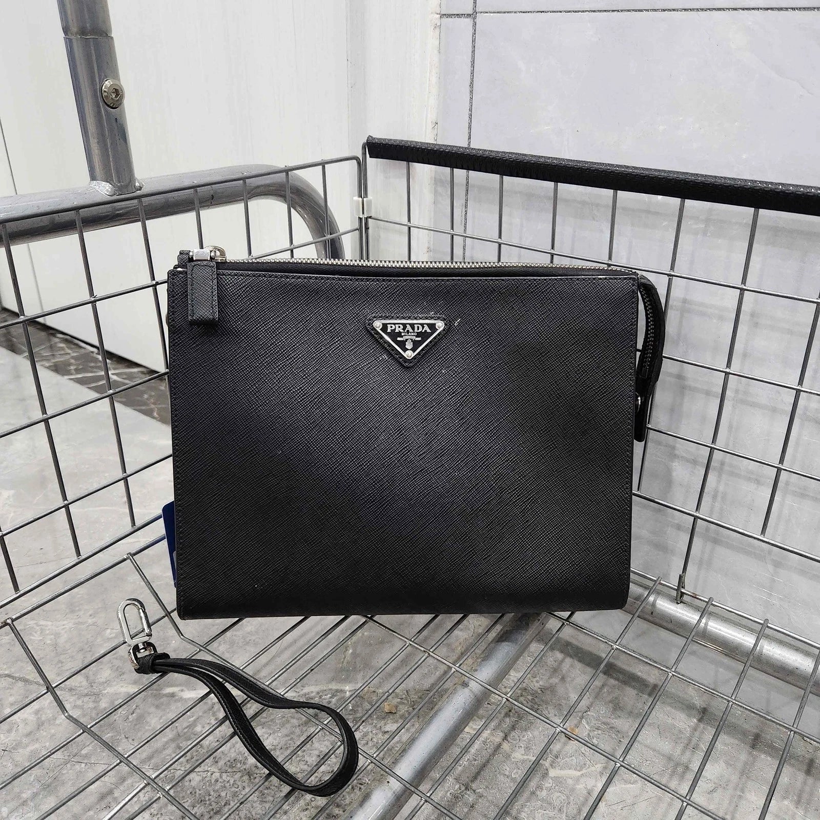PRADA Black Triangle Logo Clutch For Women