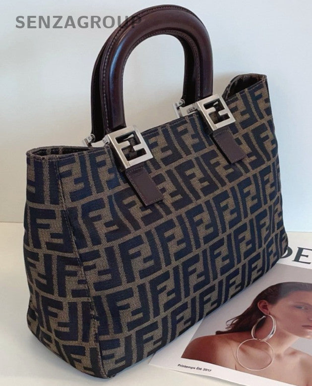 Fendi zucca tote PM Top Handle Monogram Canvas Handbag Women Classic