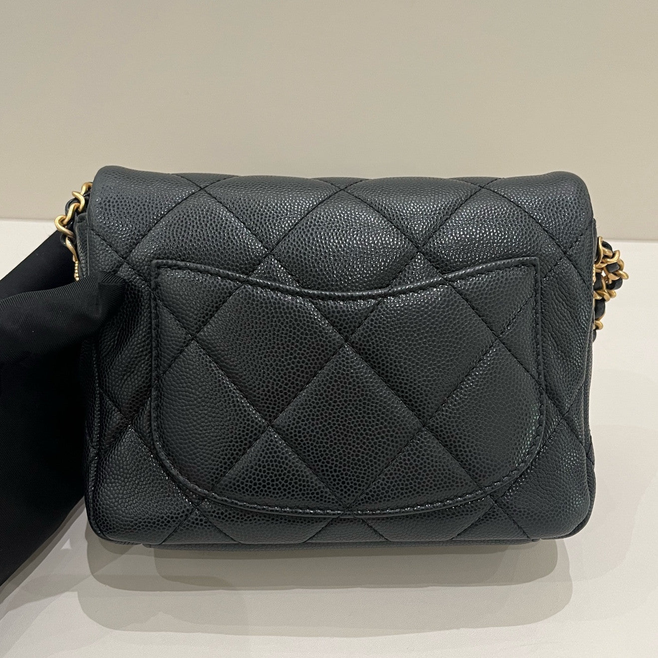 Chanel Classic Flap Quilted Gold Coin Chain Crossbody Bag Black Gold