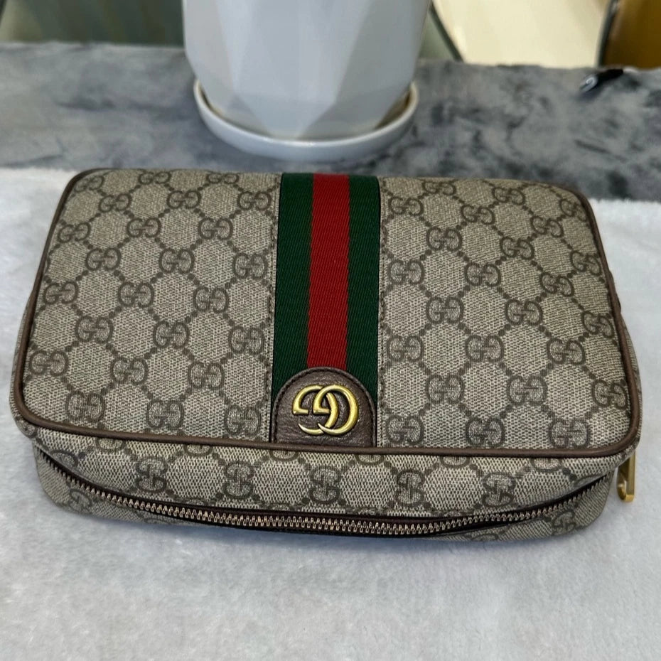 Gucci GG Supreme Canvas Brown Monogram Clutch For Women
