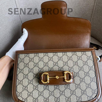 Gucci 1955 Medium Brown Gold Buckle Shoulder Crossbody Bag Classic Women