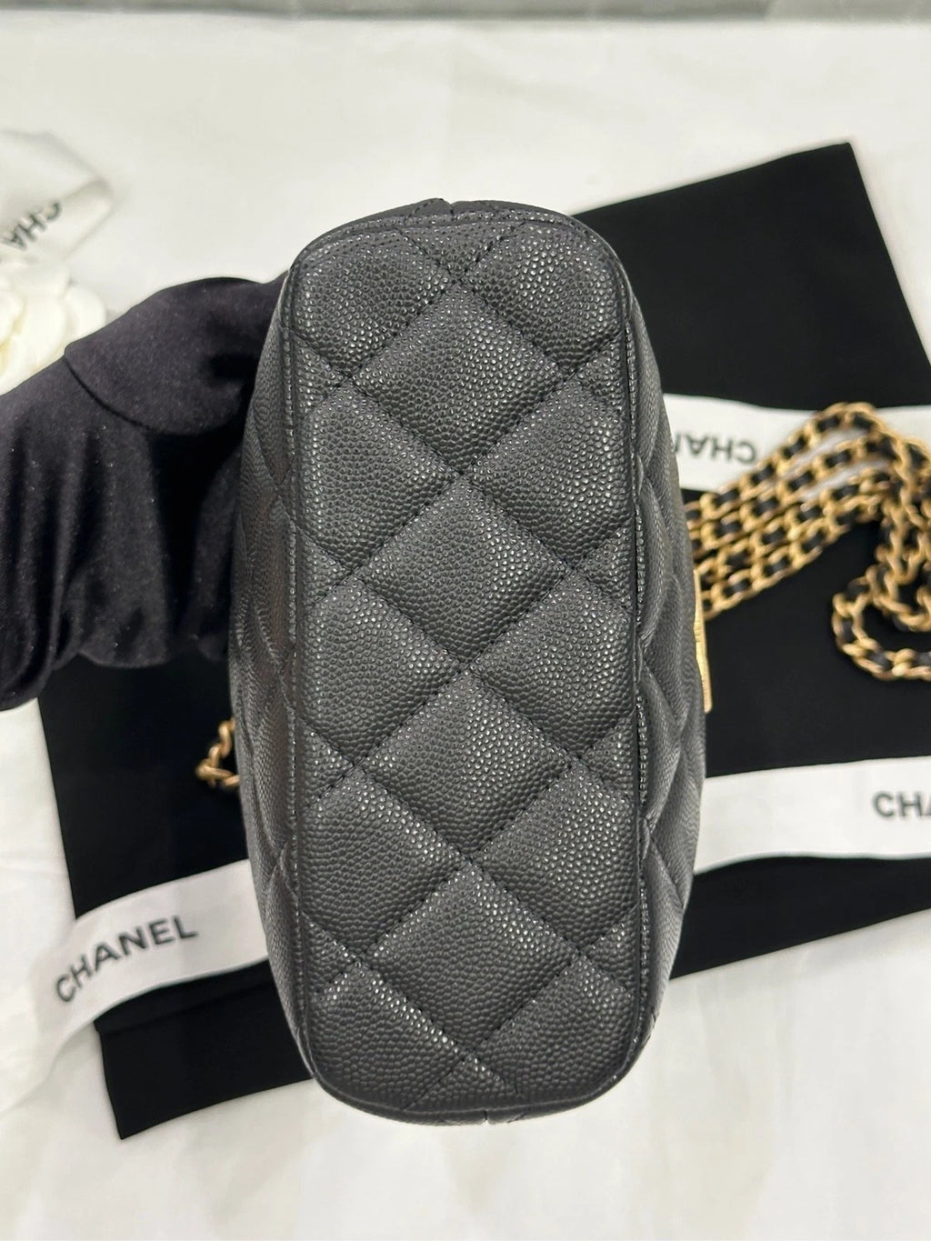 Chanel Vanity Black Gold Crossbody Handbag Excellent