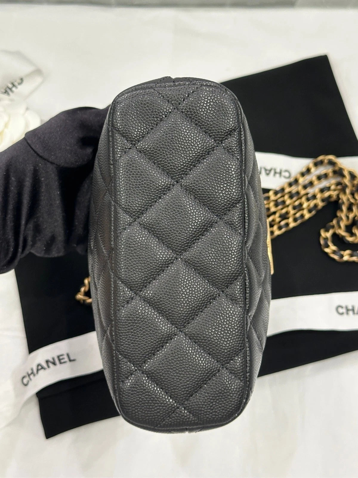 Chanel Vanity Black Gold Crossbody Handbag Excellent