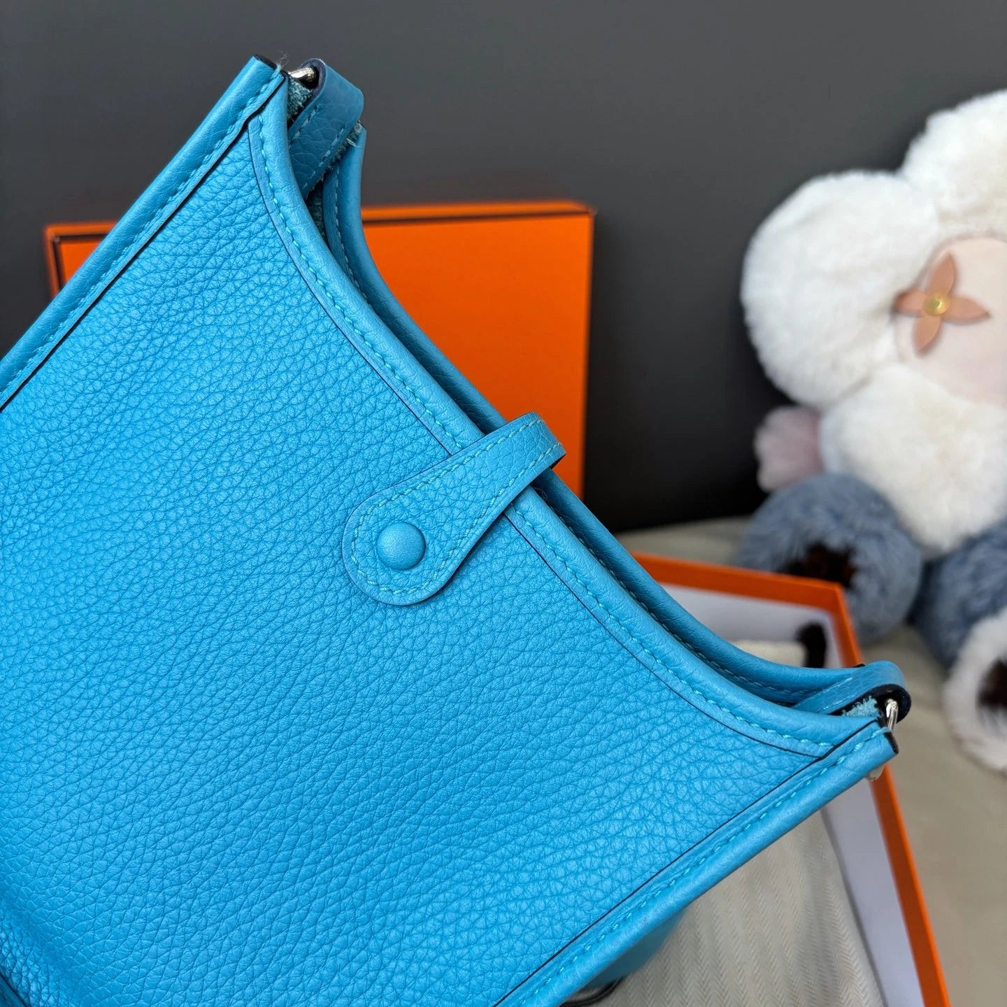 Hermes Evelyne Mini Shoulder Crossbody Blue Silver Women Classic