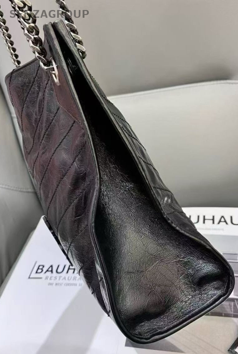 Saint Laurent Niki Chain Tote Shoulder Bag Black Silver Used Women Classic