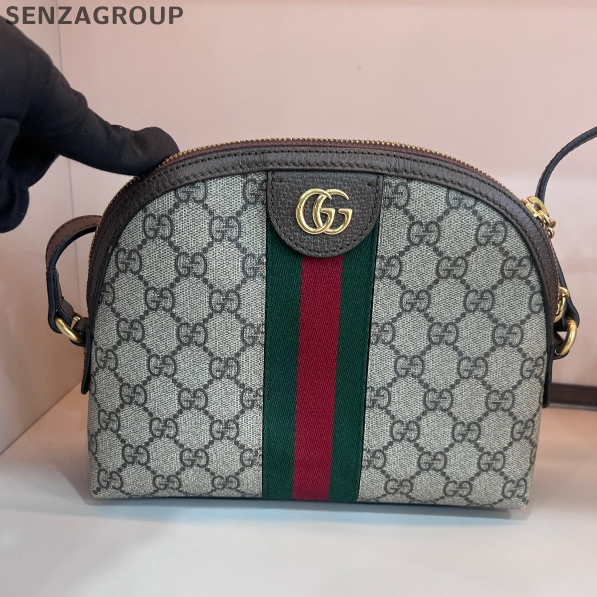 Gucci GG Supreme Shell Shoulder Crossbody Bag Brown Beige Classic Women