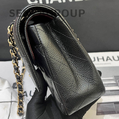 Chanel Black Caviar Leather Medium Classic Flap Bag with Chain Strap