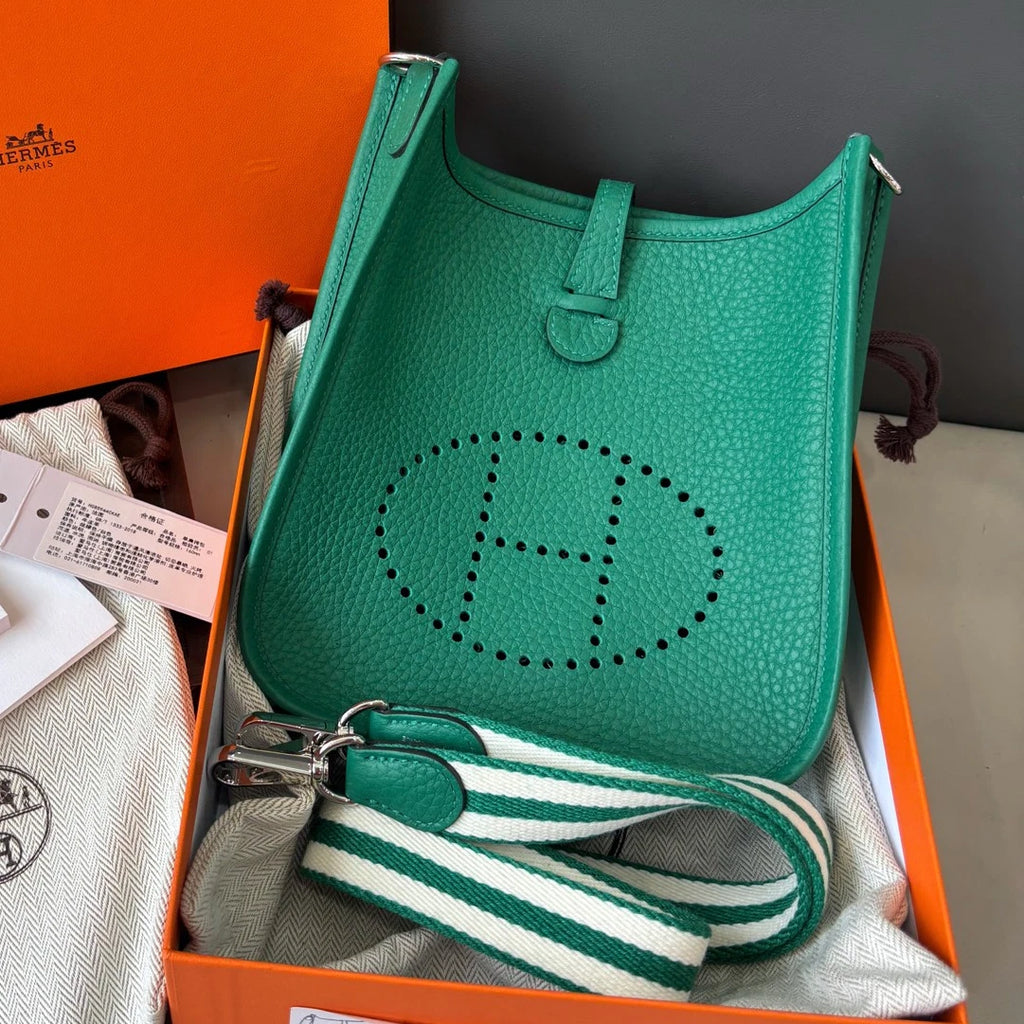 Excellent Hermes Evelyne Mini 2Way Green Shoulder Bag Crossbody Silver Hardware