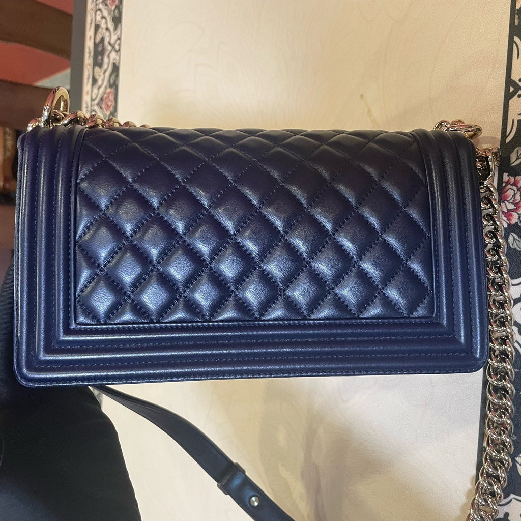 Chanel Leboy MM Lambskin Chain Shoulder Bag Crossbody Blue Gold Women Classic