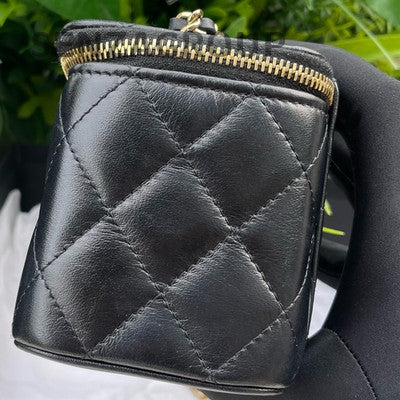 Chanel 24P Black Gold Heart Chain Long Box Makeup Bag Crossbody