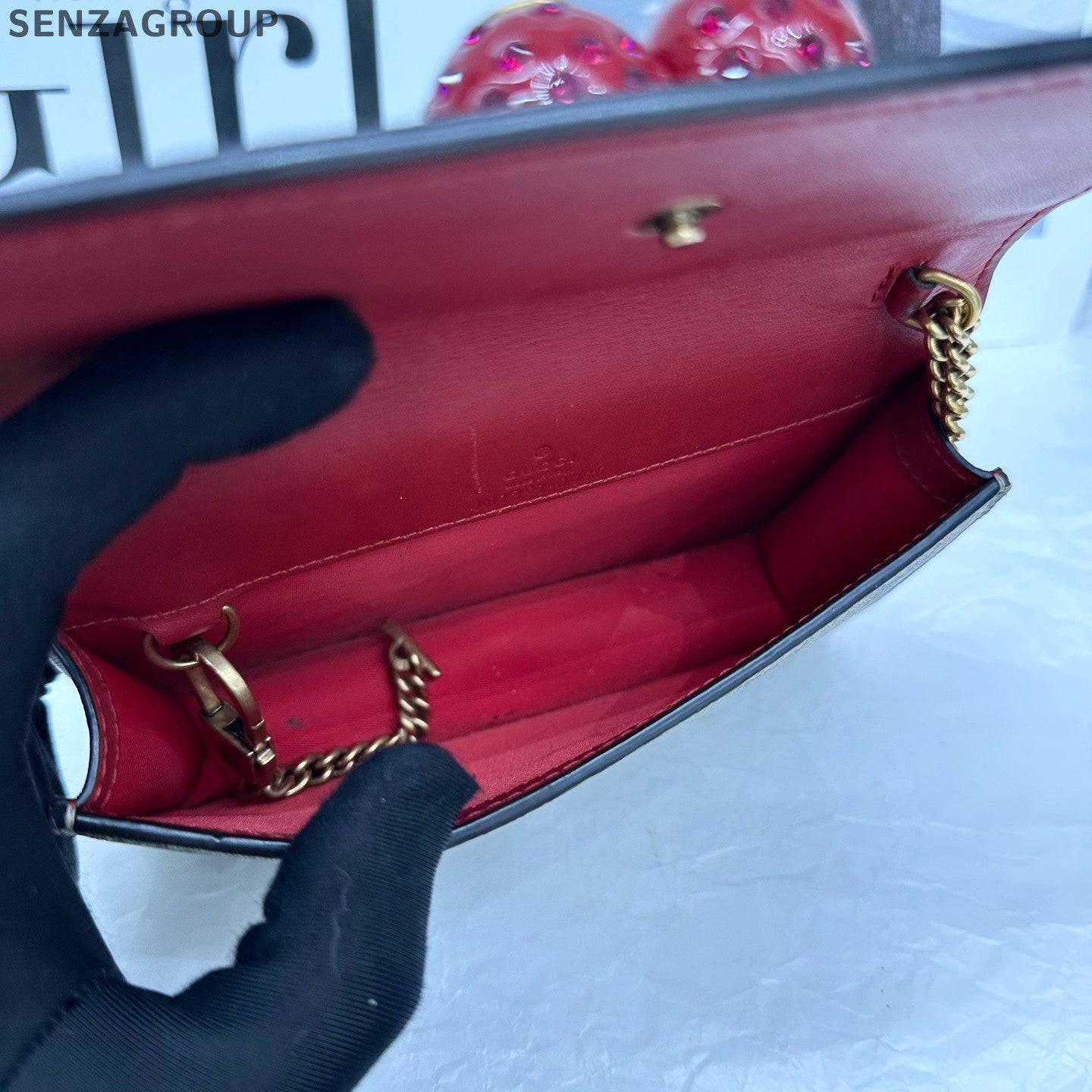 Gucci Dionysus Mini GG Supreme Chain Crossbody Bag Brown Red