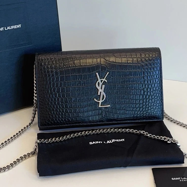Saint Laurent WOC Black Chain Shoulder Bag Crossbody Silver Hardware