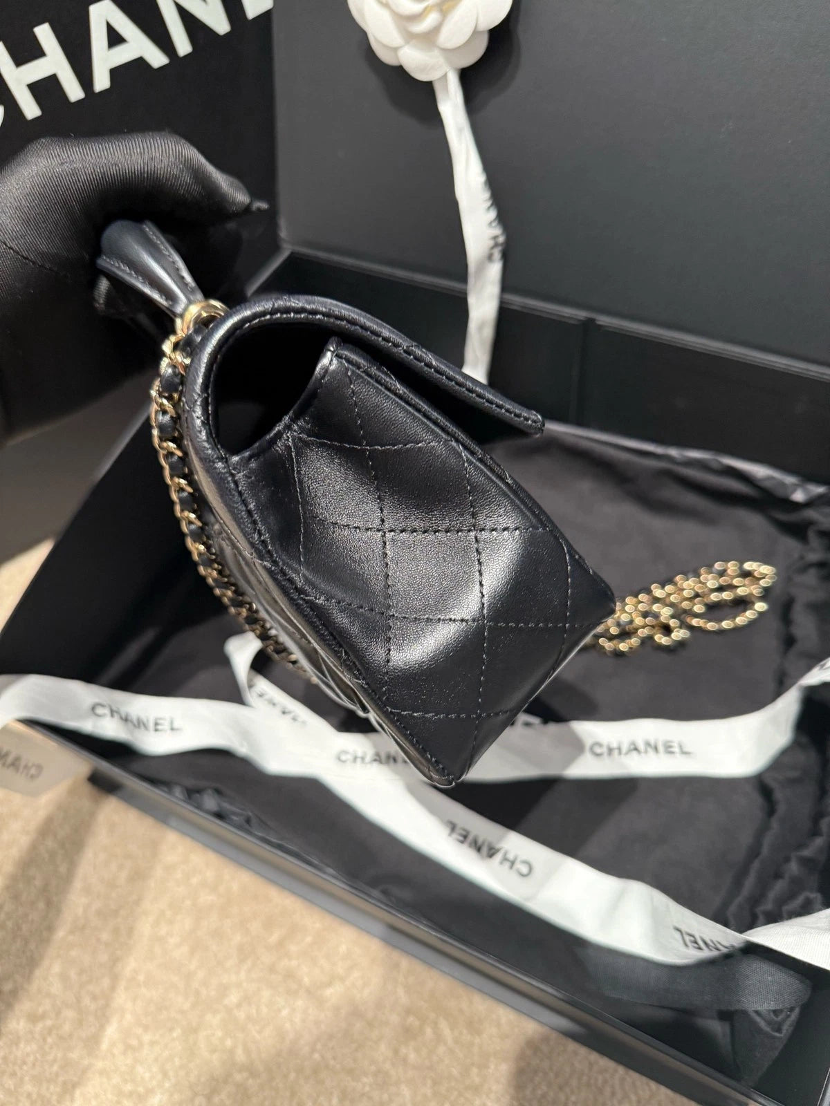 Chanel Flap Mini Lambskin Top Handle Bag Excellent