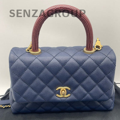 Chanel Coco Handle Small Blue Calfskin Quilted Chain Crossbody Bag