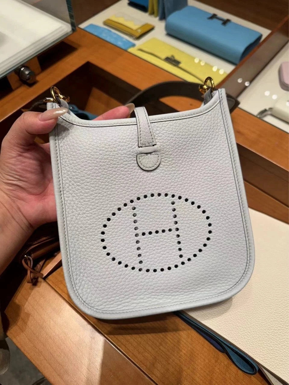 Hermes Mini Evelyne Blue Crossbody Shoulder Bag For Women