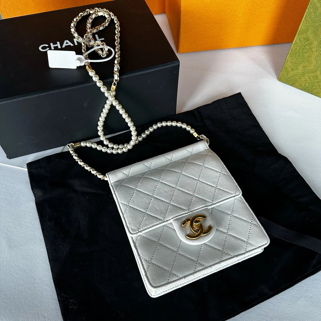 CHANEL White Chain Crossbody Bag For Women