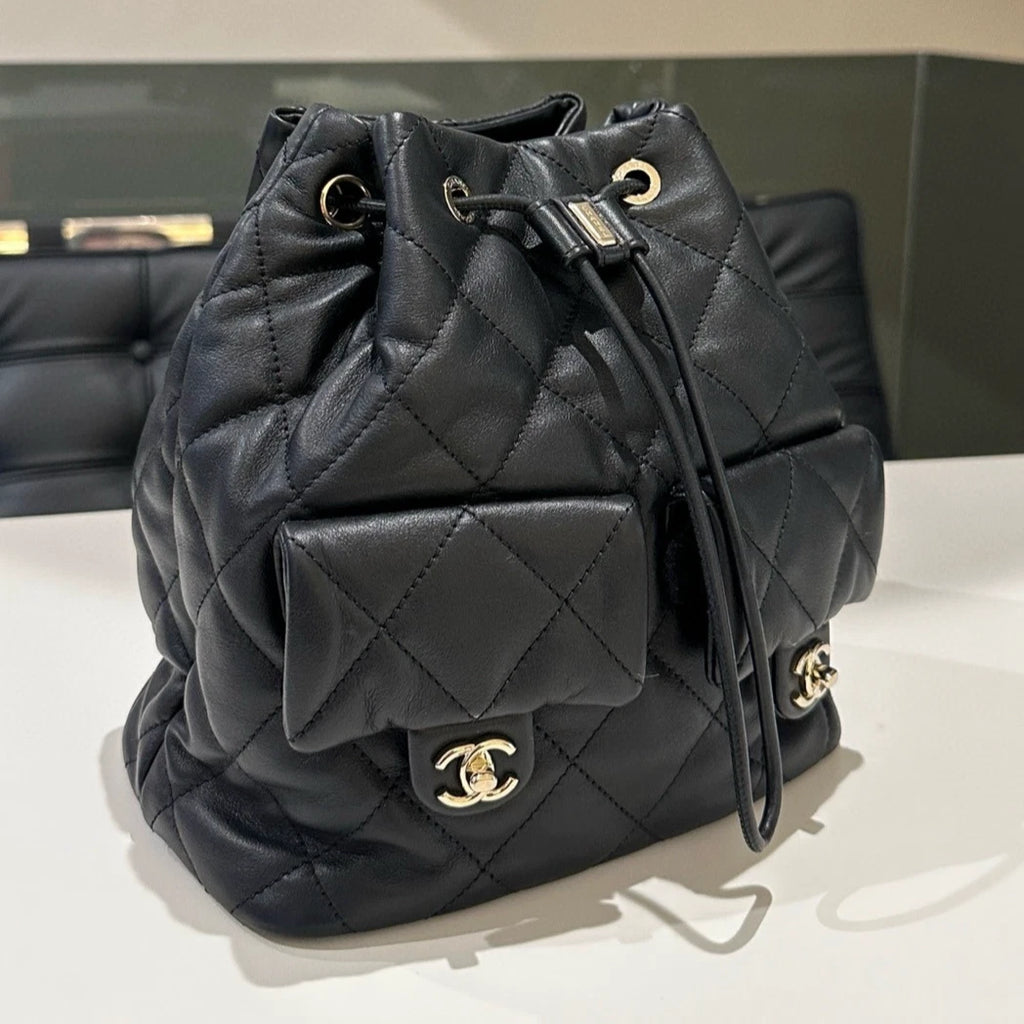 Chanel Quilted Chain Backpack Black Gold Classic Women's Bag