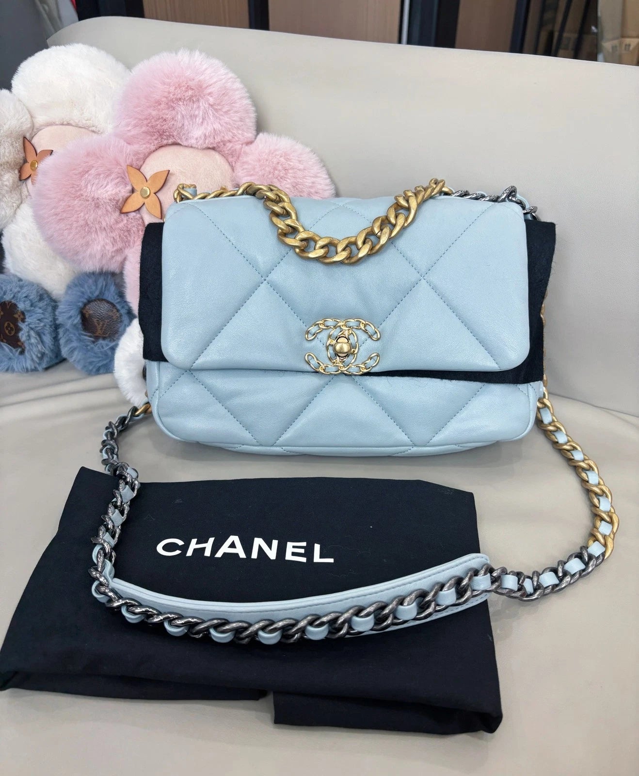 Chanel 19 Small Flap Bag Crossbody Handbag Light Blue Women Classic